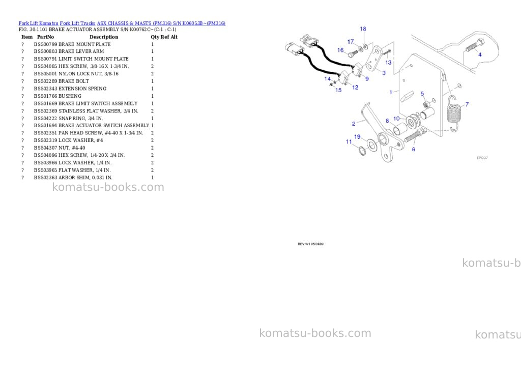 Komatsu ASX CHASSIS & MASTS (PM316) S/N K06053B~ Parts catalog cover Page 4 Komatsu ASX CHASSIS & MASTS (PM316) S/N K06053B~ Parts catalog cover Page 4