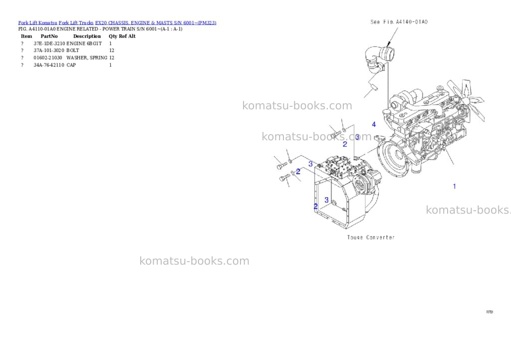 Komatsu ex20 chassis, engine & masts s/n 6001~ Parts catalog cover