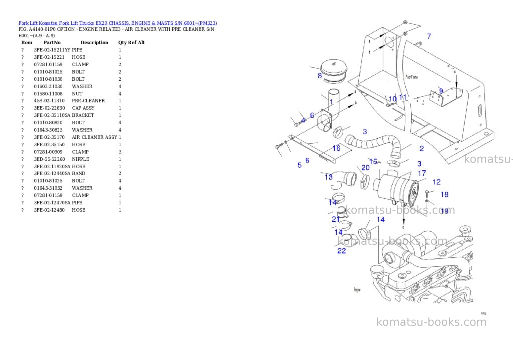 Komatsu ex20 chassis, engine & masts s/n 6001~ Parts catalog cover Page 5