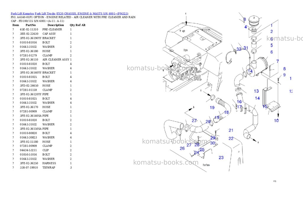 Komatsu ex20 chassis, engine & masts s/n 6001~ Parts catalog cover Page 6