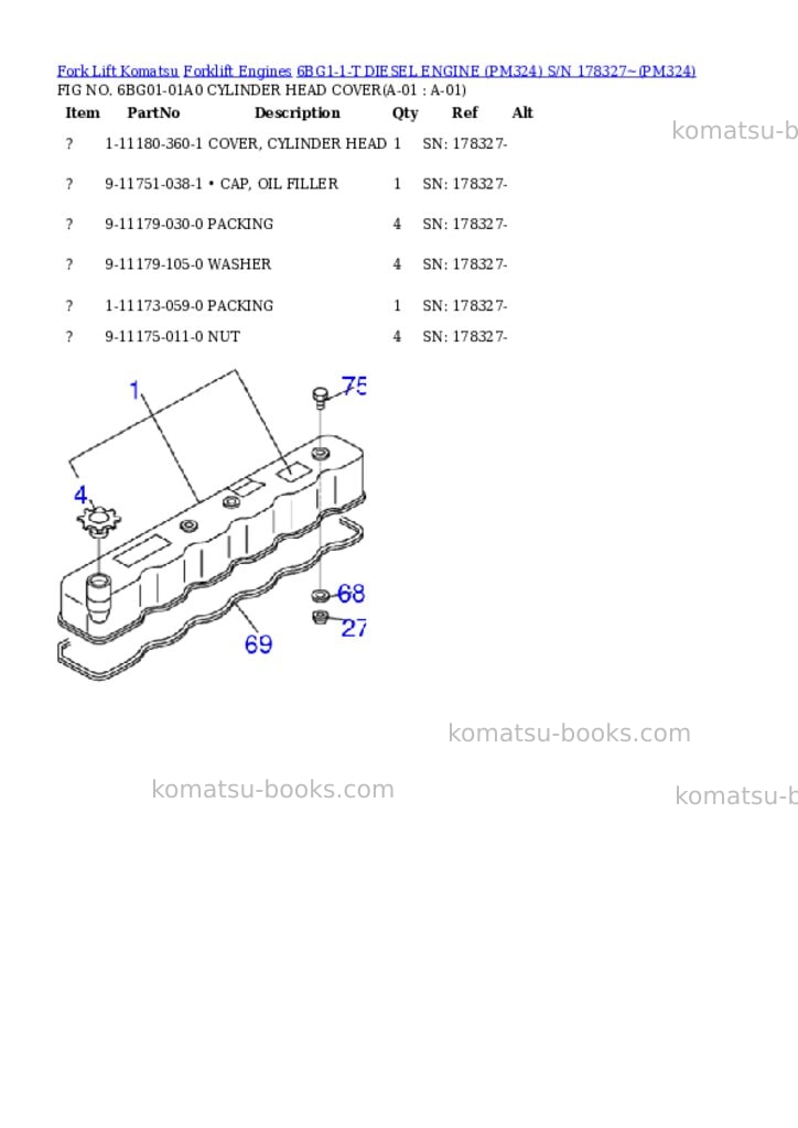 Komatsu 6BG1-1-T DIESEL ENGINE (PM324) S/N 178327~ Parts catalog cover Komatsu 6BG1-1-T DIESEL ENGINE (PM324) S/N 178327~ Parts catalog cover