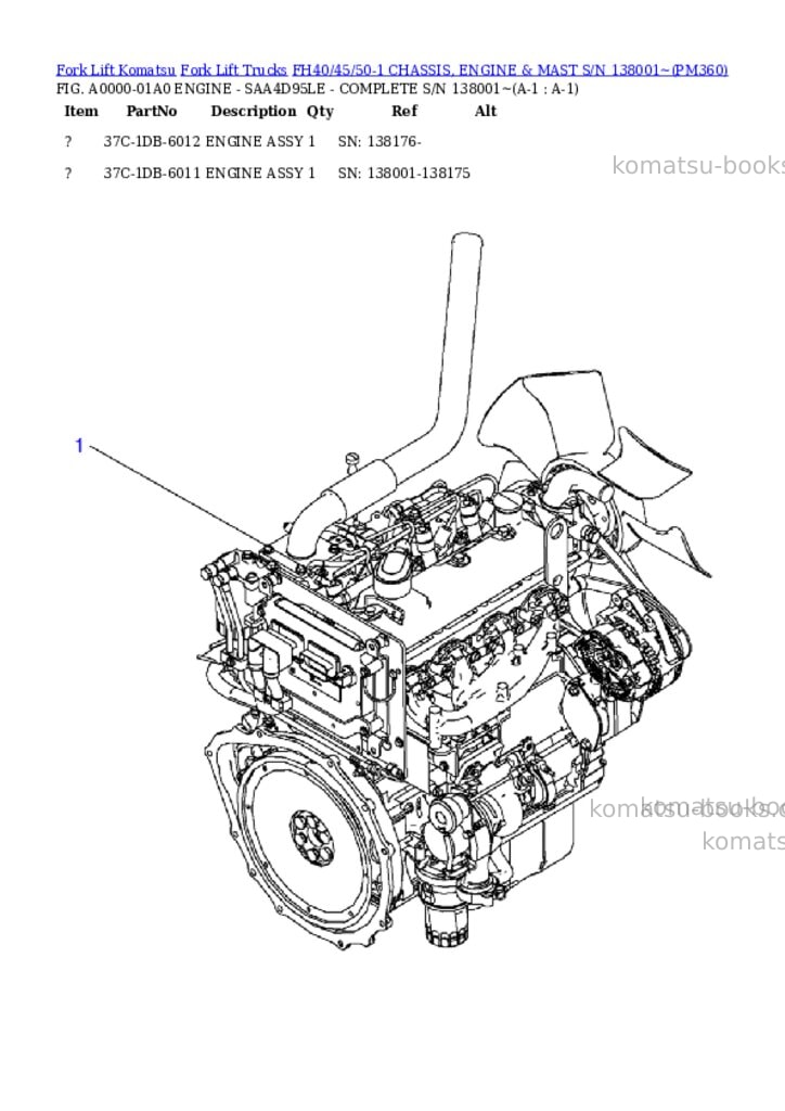 Komatsu FH40/45/50-1 CHASSIS, ENGINE & MAST S/N 138001~ Parts catalog cover