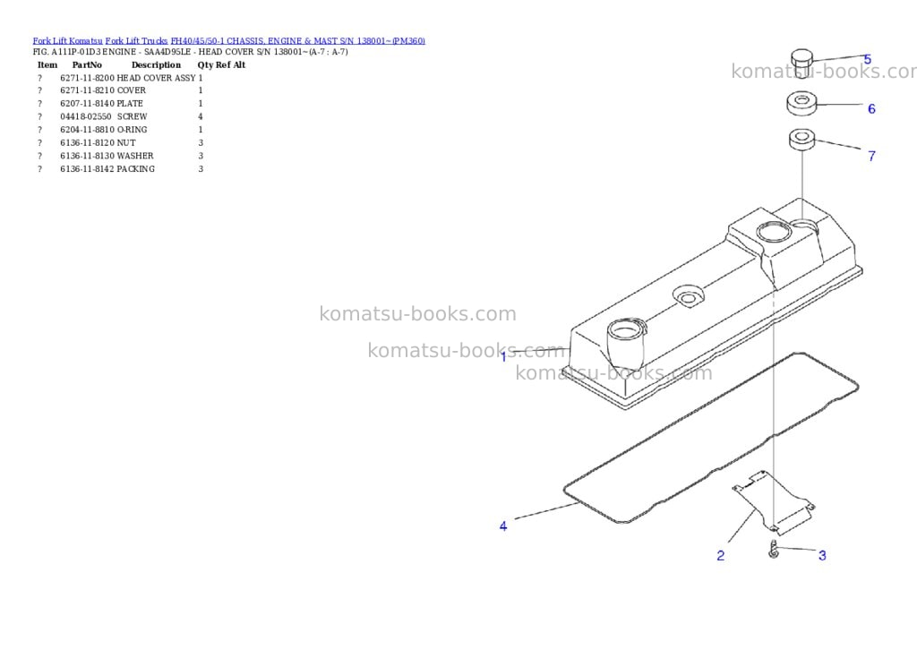 Komatsu FH40/45/50-1 CHASSIS, ENGINE & MAST S/N 138001~ Parts catalog cover Page 4