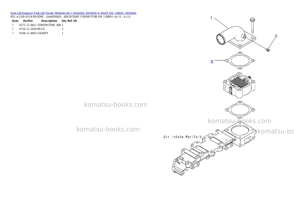 Komatsu FH40/45/50-1 CHASSIS, ENGINE & MAST S/N 138001~ Parts catalog cover Page 6