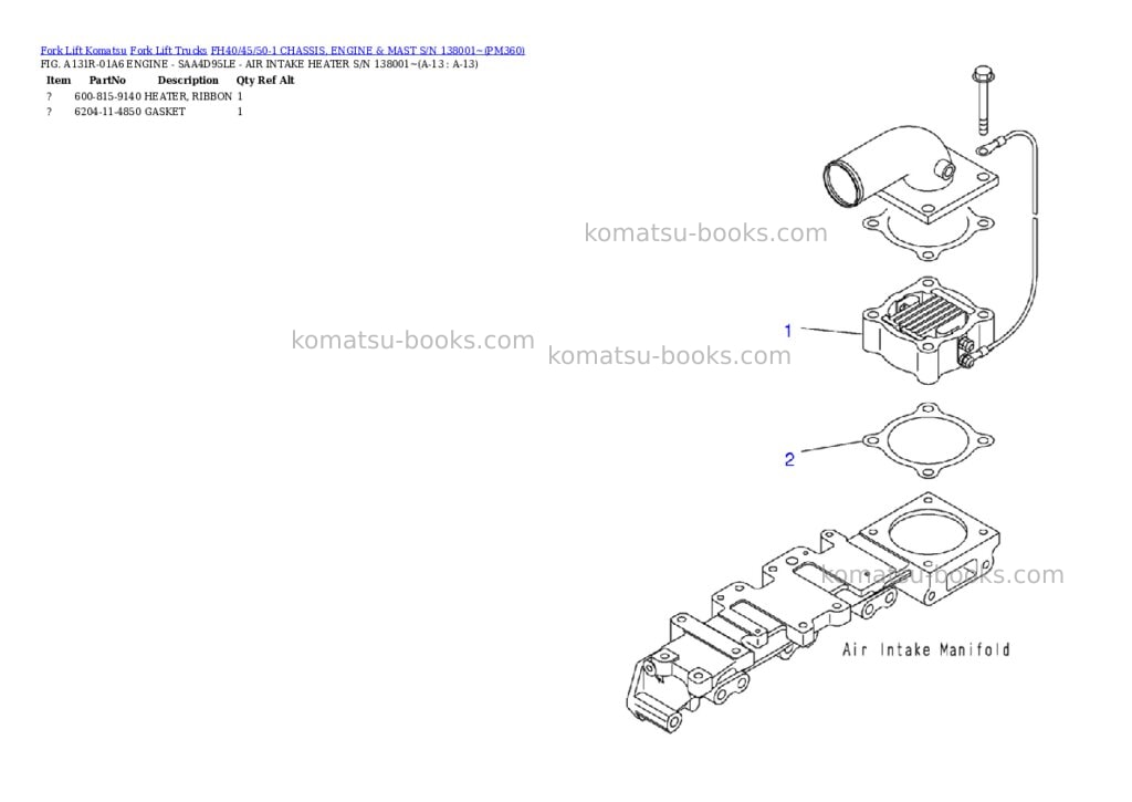 Komatsu FH40/45/50-1 CHASSIS, ENGINE & MAST S/N 138001~ Parts catalog cover Page 7