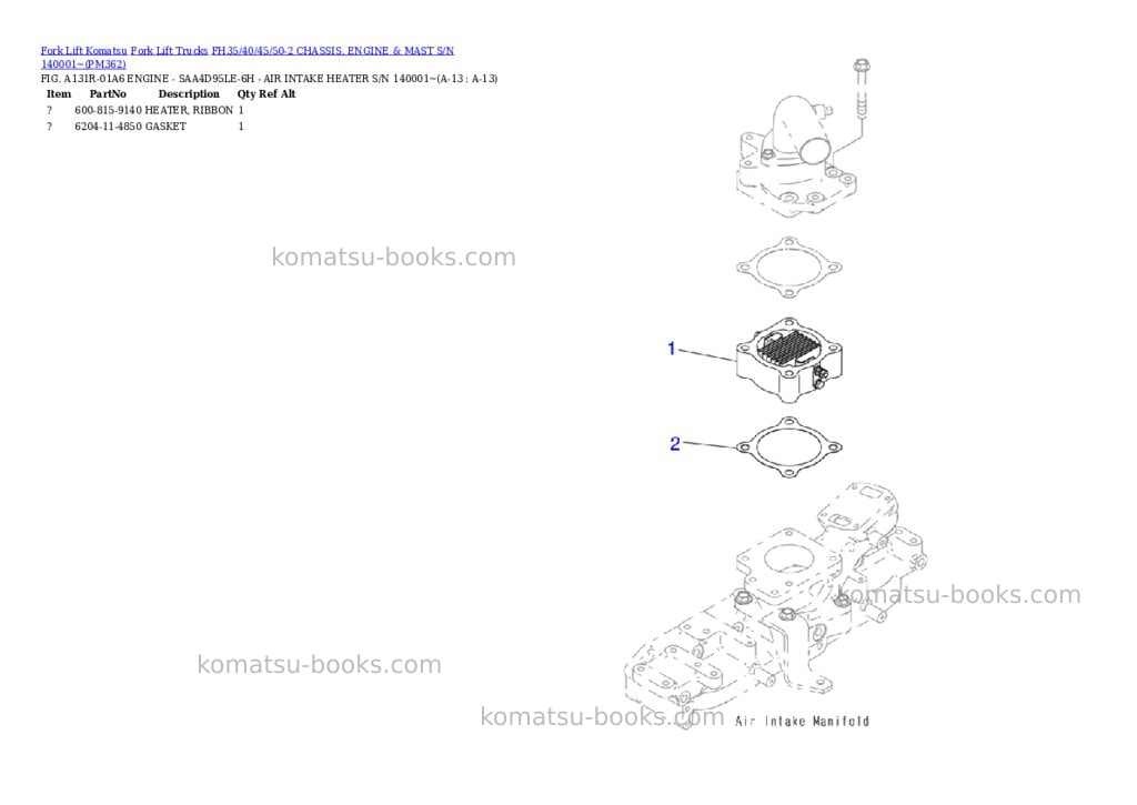 Komatsu FH35/40/45/50-2 CHASSIS, ENGINE & MAST S/N 140001~ Parts catalog cover Page 7