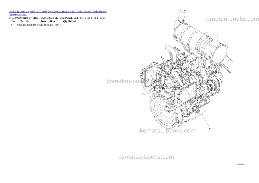 Komatsu FH70/80-2 CHASSIS, ENGINE & MAST (PM363) S/N 51001~ Parts catalog cover