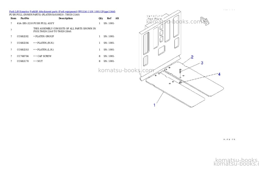Komatsu pps156-1 s/n 1001-up Parts catalog cover Komatsu pps156-1 s/n 1001-up Parts catalog cover