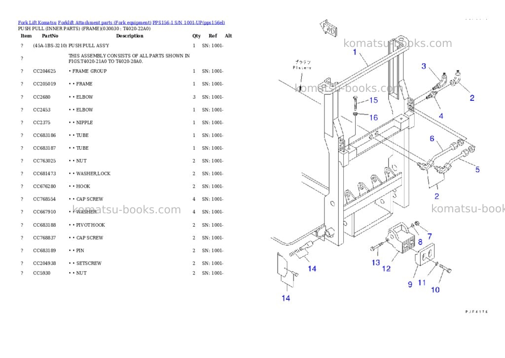 Komatsu pps156-1 s/n 1001-up Parts catalog cover Page 2 Komatsu pps156-1 s/n 1001-up Parts catalog cover Page 2