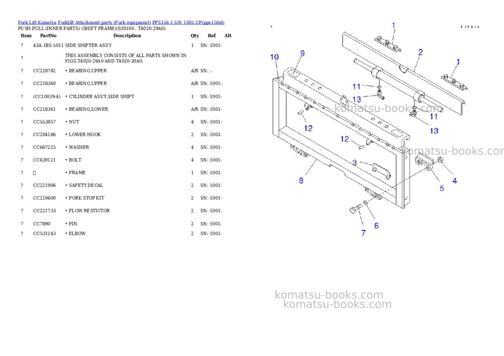 Komatsu pps156-1 s/n 1001-up Parts catalog cover Page 9 Komatsu pps156-1 s/n 1001-up Parts catalog cover Page 9