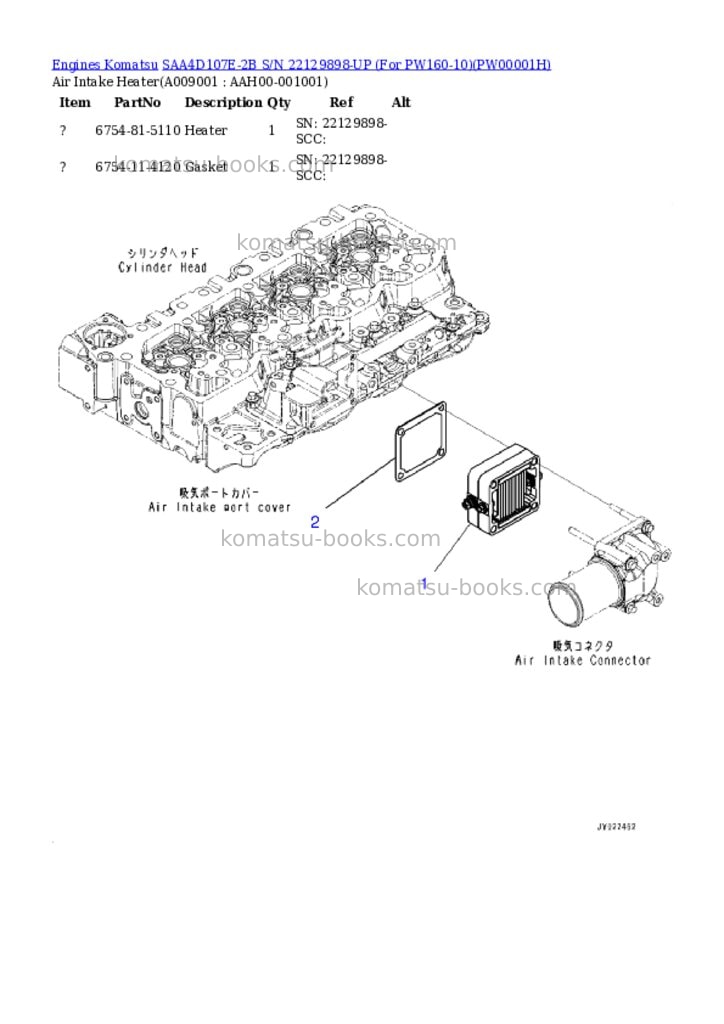 Komatsu saa4d107e-2b s/n 22129898-up for pw160-10 Parts catalog cover Page 8 Komatsu saa4d107e-2b s/n 22129898-up for pw160-10 Parts catalog cover Page 8