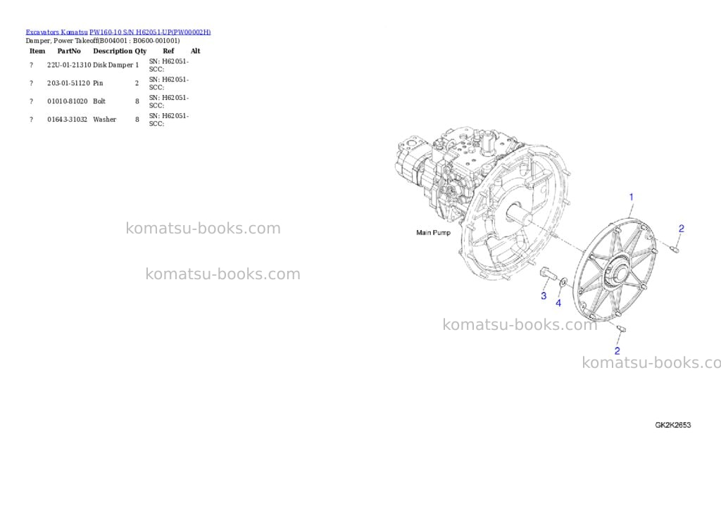 Komatsu pw160-10 s/n h62051-up Parts catalog cover Page 6