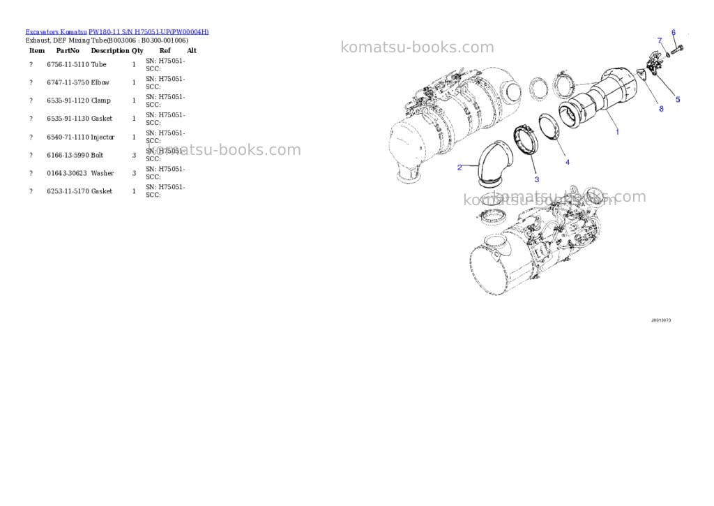 Komatsu pw180-11 s/n h75051-up Parts catalog cover Page 10
