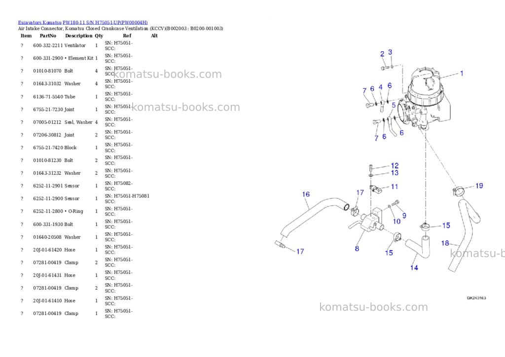 Komatsu pw180-11 s/n h75051-up Parts catalog cover Page 3