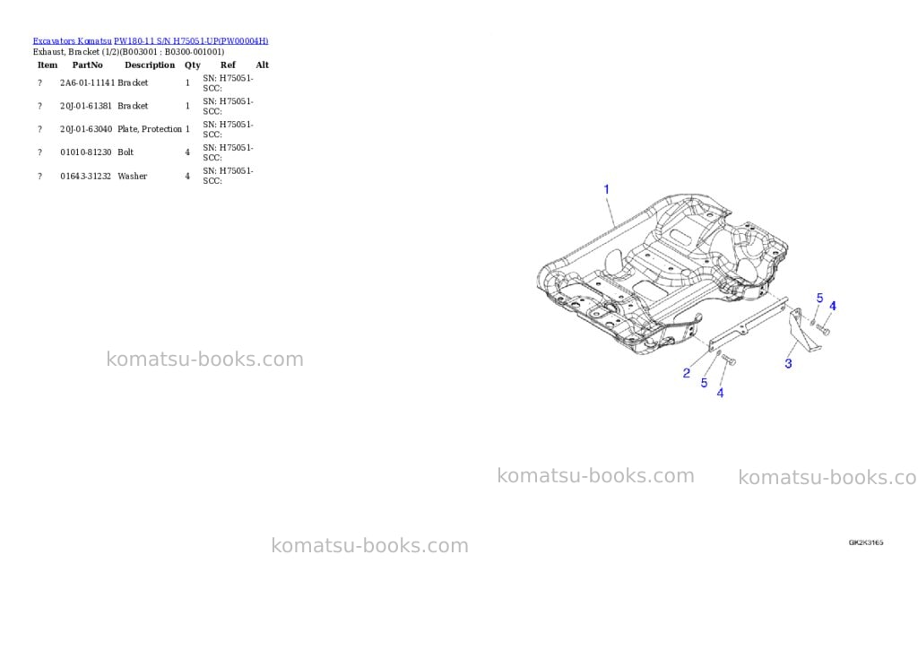 Komatsu pw180-11 s/n h75051-up Parts catalog cover Page 5