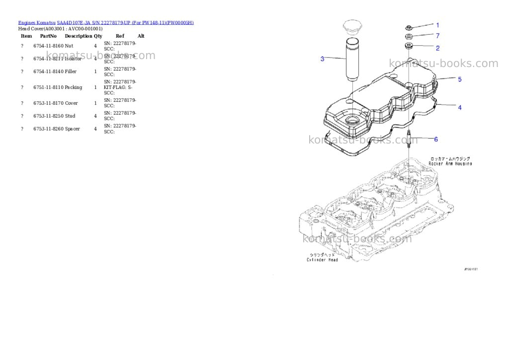 Komatsu saa4d107e-3a s/n 22278179-up for pw148-11 Parts catalog cover Page 2
