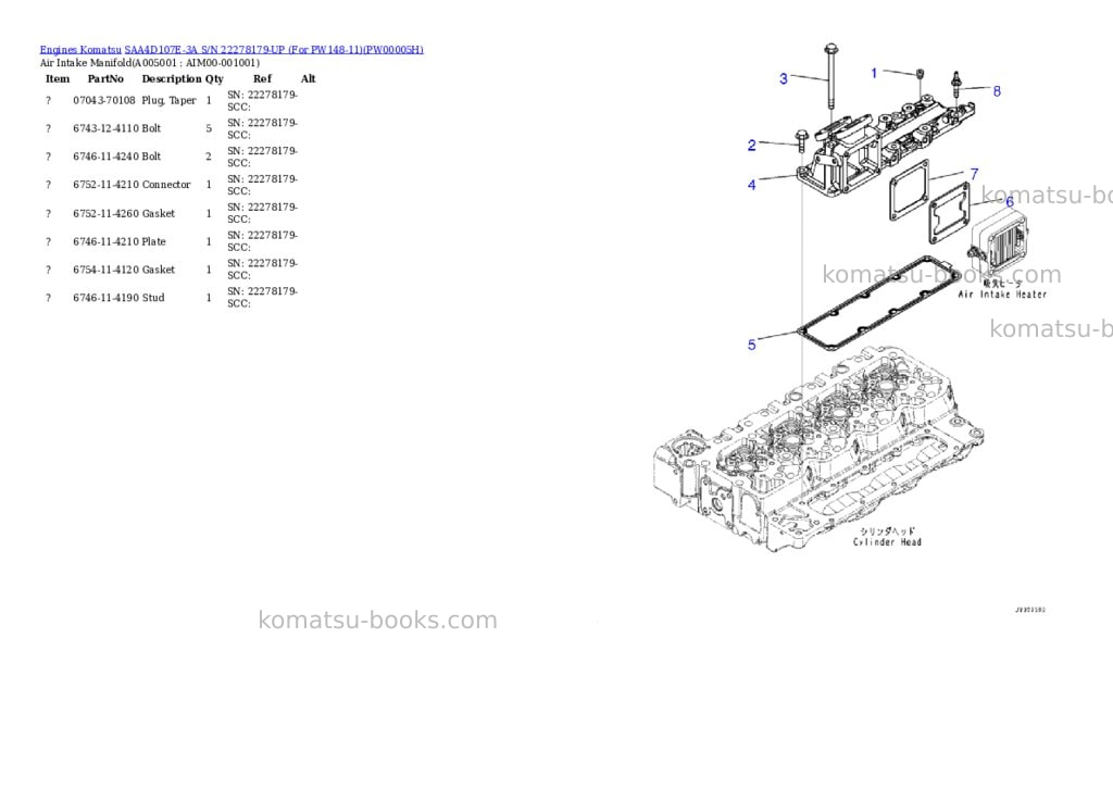 Komatsu saa4d107e-3a s/n 22278179-up for pw148-11 Parts catalog cover Page 4