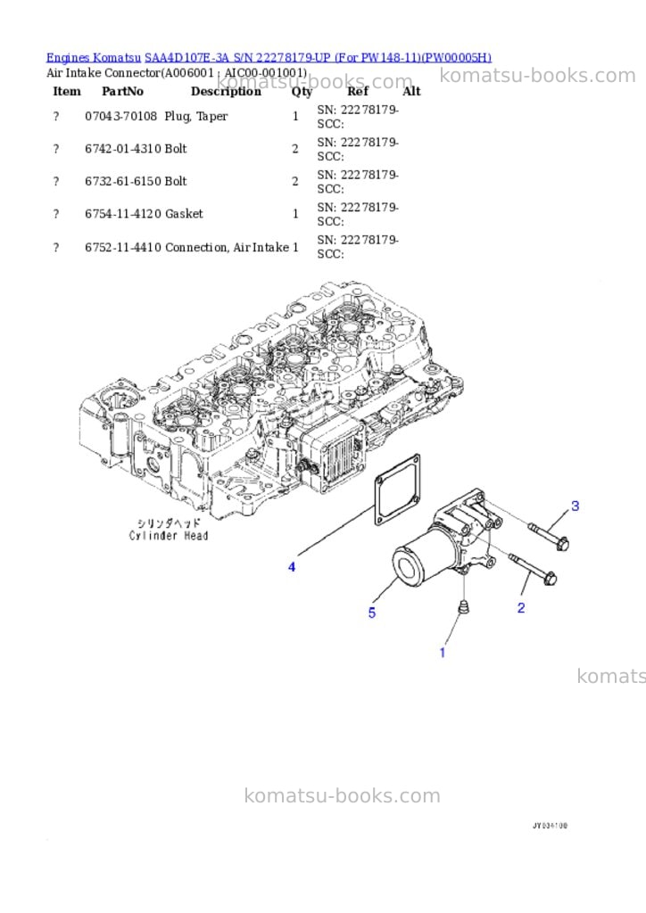 Komatsu saa4d107e-3a s/n 22278179-up for pw148-11 Parts catalog cover Page 5
