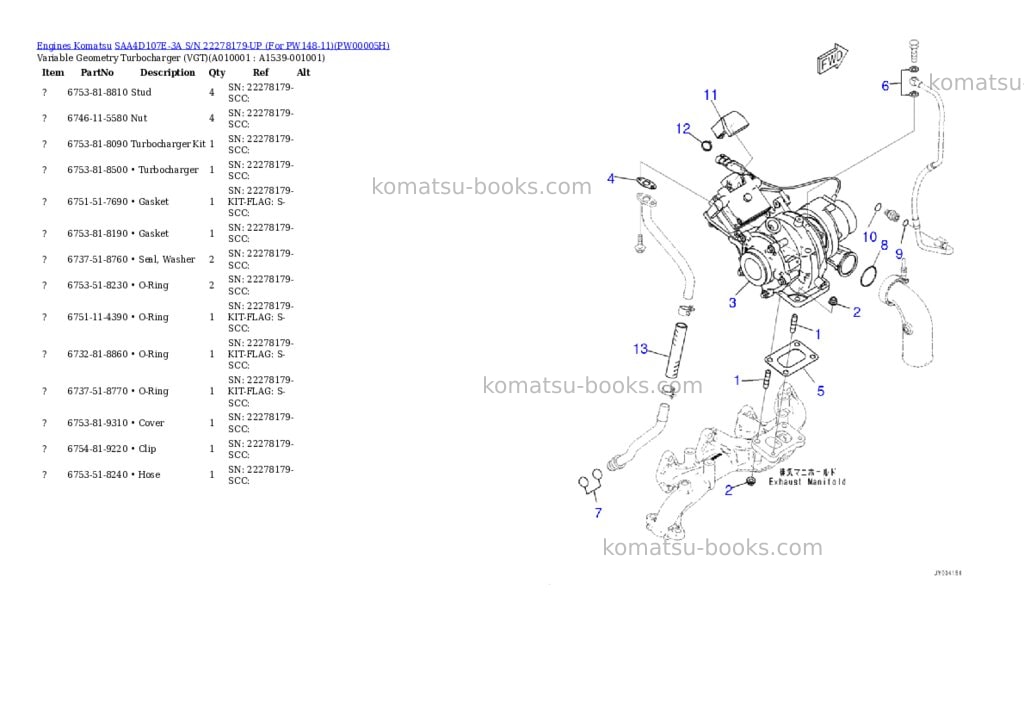 Komatsu saa4d107e-3a s/n 22278179-up for pw148-11 Parts catalog cover Page 9