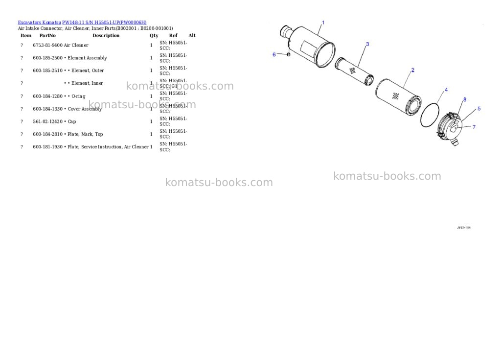 Komatsu pw148-11 s/n h55051-up Parts catalog cover