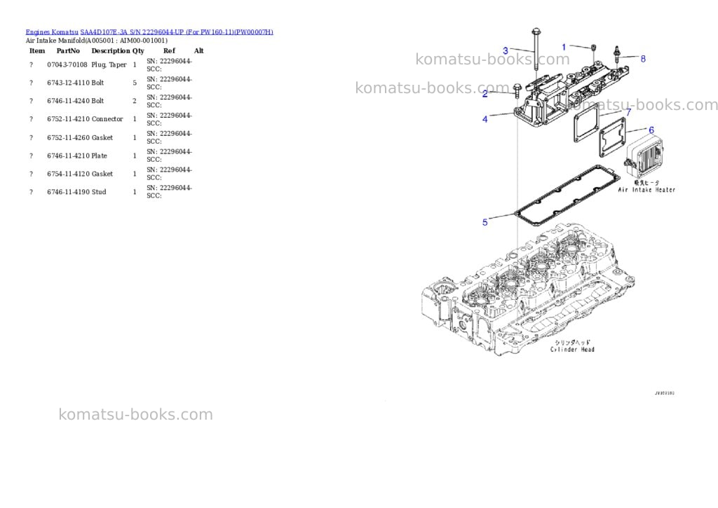 Komatsu saa4d107e-3a s/n 22296044-up for pw160-11 Parts catalog cover