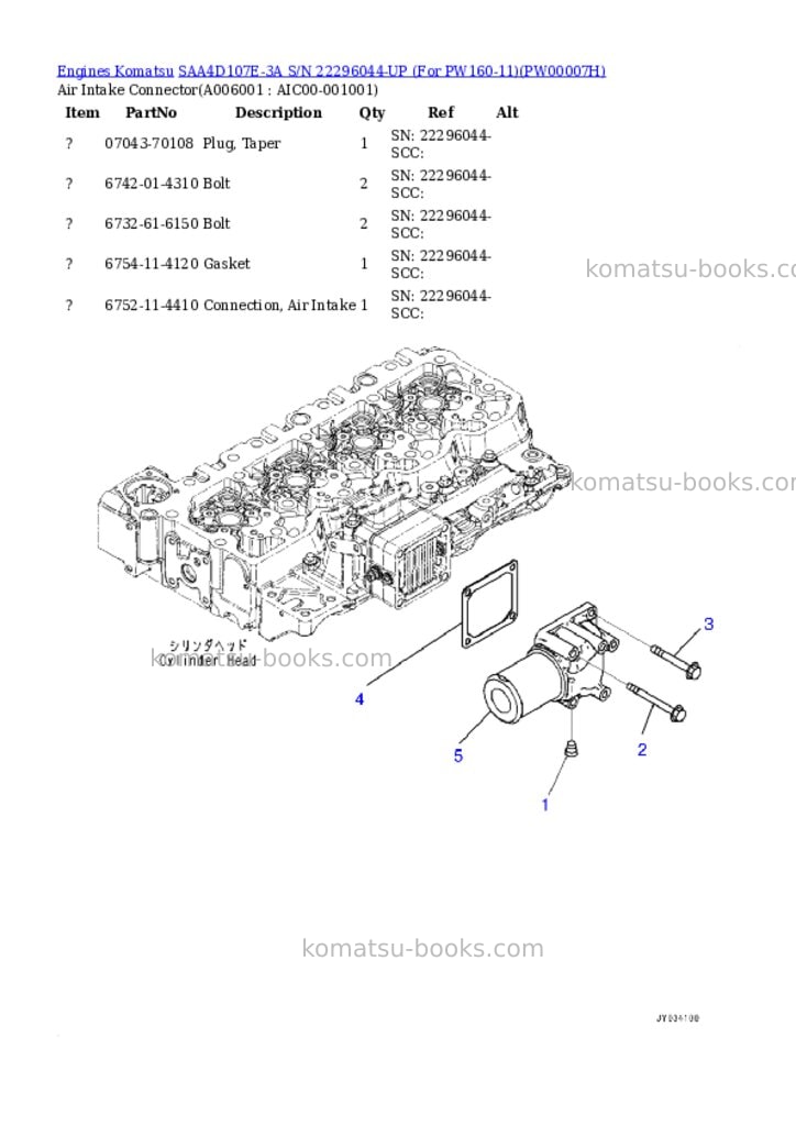 Komatsu saa4d107e-3a s/n 22296044-up for pw160-11 Parts catalog cover Page 2