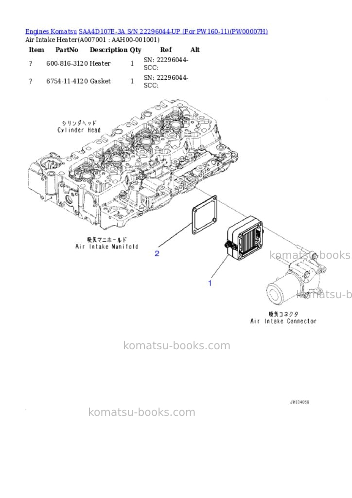 Komatsu saa4d107e-3a s/n 22296044-up for pw160-11 Parts catalog cover Page 3
