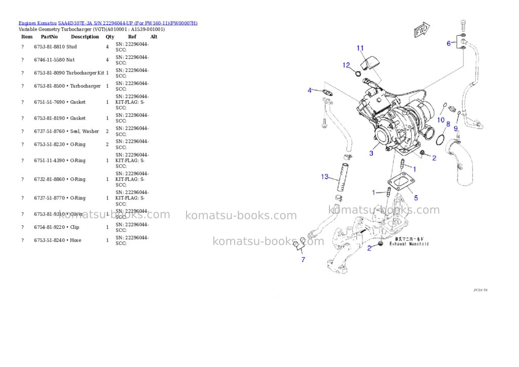 Komatsu saa4d107e-3a s/n 22296044-up for pw160-11 Parts catalog cover Page 6