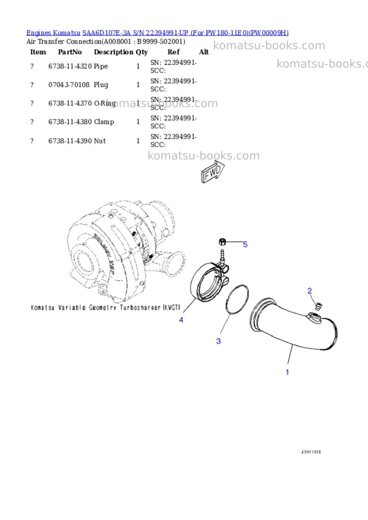 Komatsu saa6d107e-3a s/n 26606389-up for pc240lc-11 Parts catalog cover Page 7