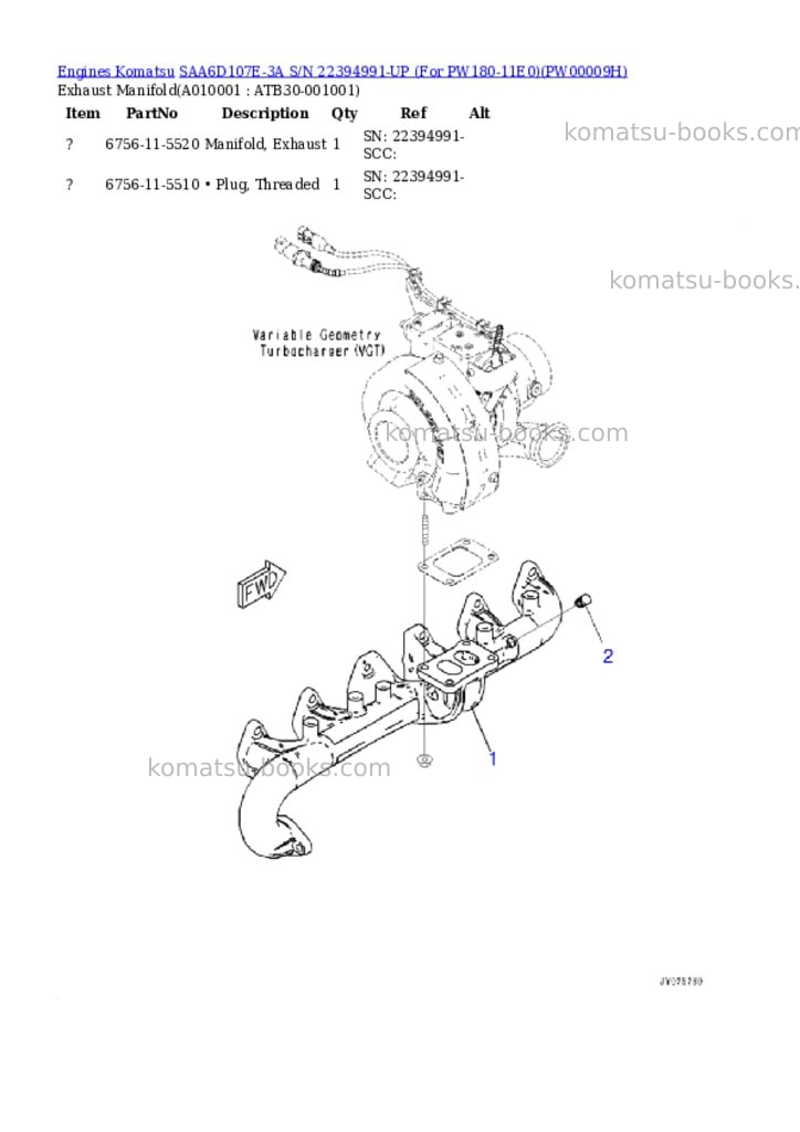 Komatsu saa6d107e-3a s/n 26606389-up for pc240lc-11 Parts catalog cover Page 9