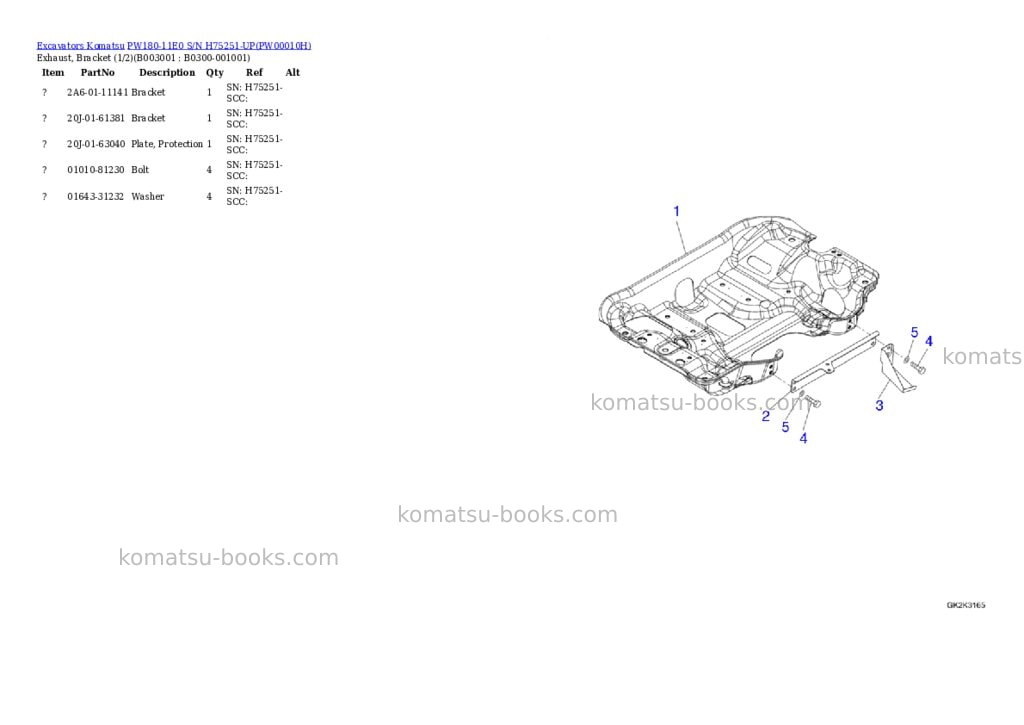 Komatsu PW180-11E0 S/N H75251-UP Parts catalog cover Page 5 Komatsu PW180-11E0 S/N H75251-UP Parts catalog cover Page 5