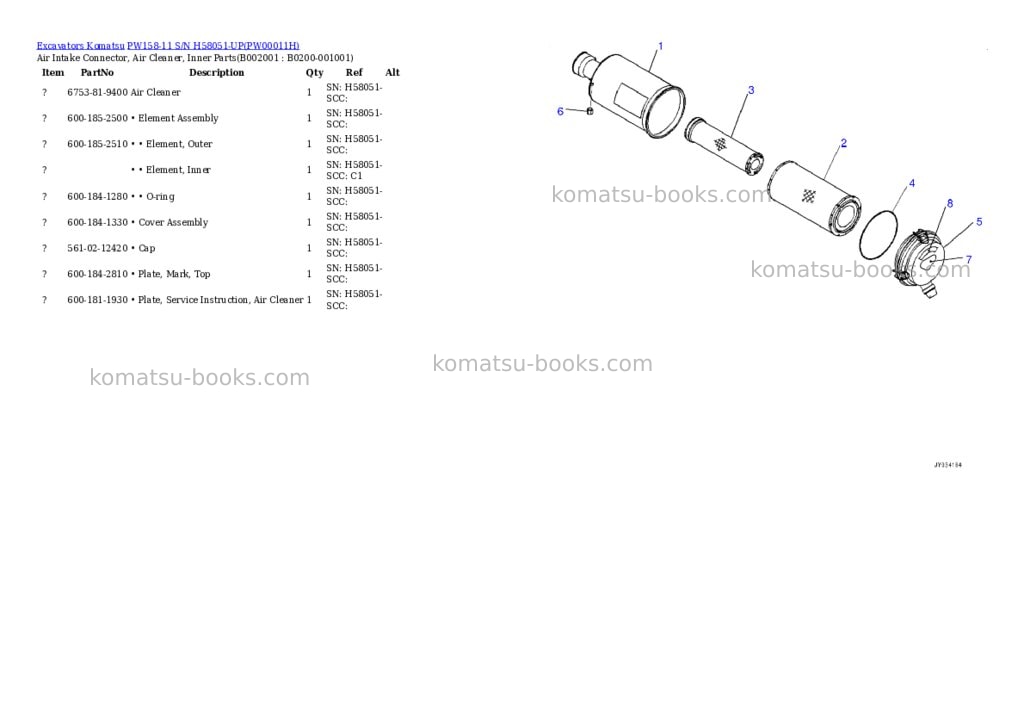 Komatsu PW158-11 S/N H58051-UP Parts catalog cover Komatsu PW158-11 S/N H58051-UP Parts catalog cover