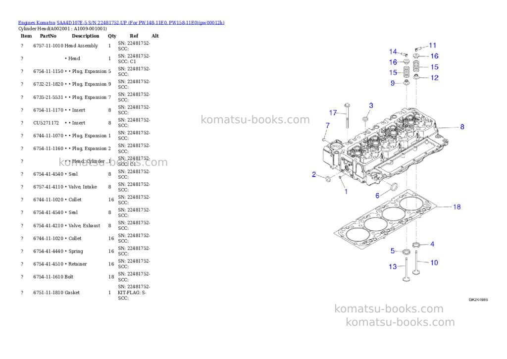 Komatsu SAA4D107E-5 S/N 22481752-UP (For PW148-11E0, PW158-11E0) Parts catalog cover Komatsu SAA4D107E-5 S/N 22481752-UP (For PW148-11E0, PW158-11E0) Parts catalog cover