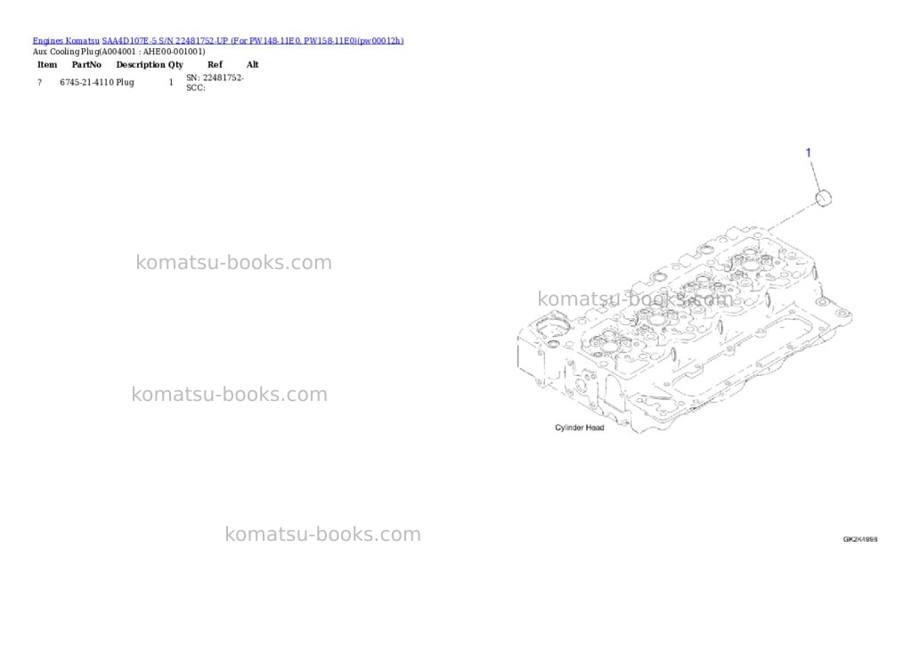 Komatsu SAA4D107E-5 S/N 22481752-UP (For PW148-11E0, PW158-11E0) Parts catalog cover Page 3 Komatsu SAA4D107E-5 S/N 22481752-UP (For PW148-11E0, PW158-11E0) Parts catalog cover Page 3