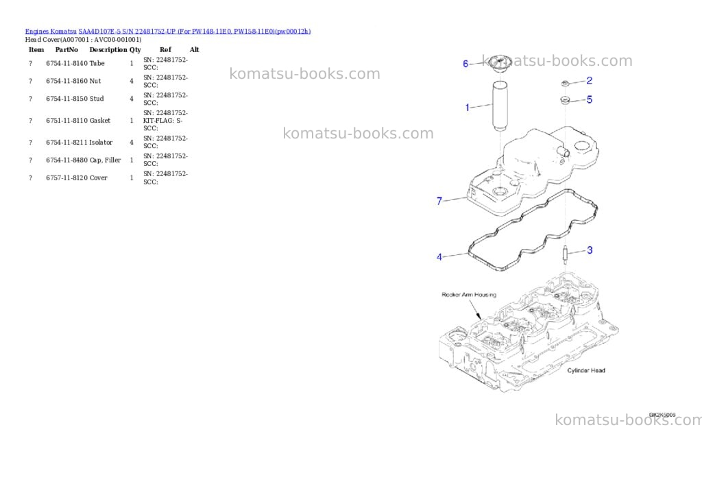 Komatsu SAA4D107E-5 S/N 22481752-UP (For PW148-11E0, PW158-11E0) Parts catalog cover Page 6 Komatsu SAA4D107E-5 S/N 22481752-UP (For PW148-11E0, PW158-11E0) Parts catalog cover Page 6