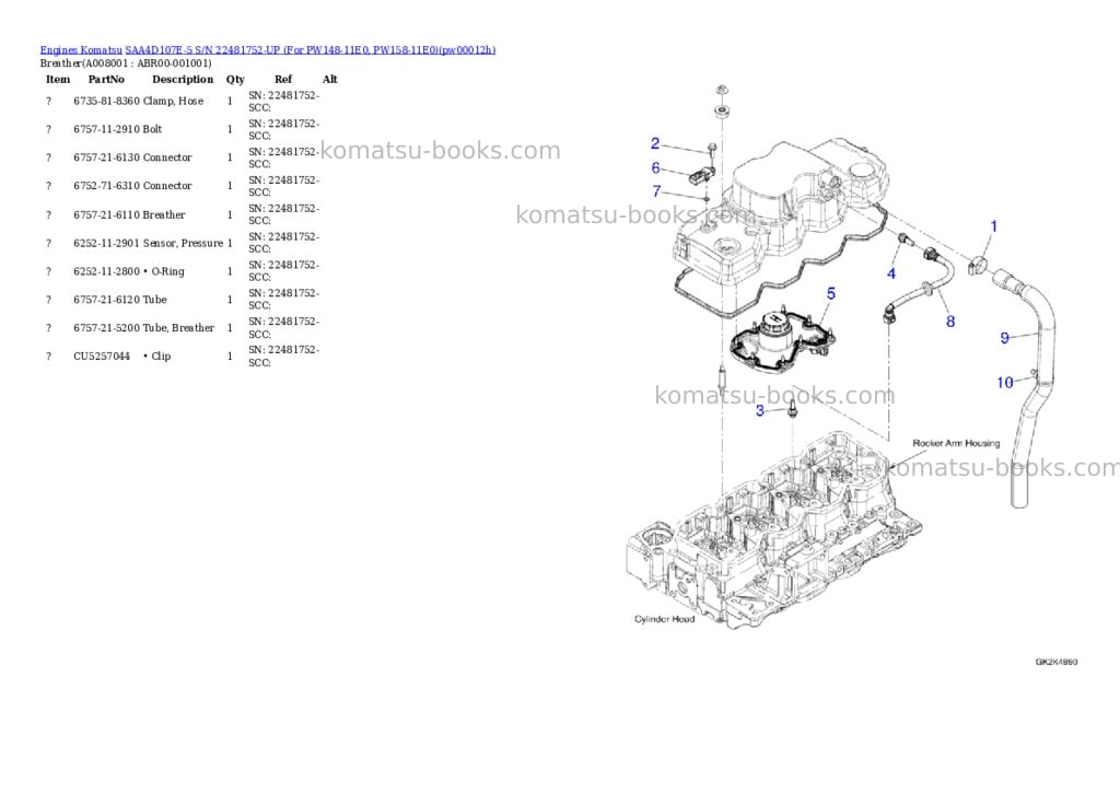 Komatsu SAA4D107E-5 S/N 22481752-UP (For PW148-11E0, PW158-11E0) Parts catalog cover Page 7 Komatsu SAA4D107E-5 S/N 22481752-UP (For PW148-11E0, PW158-11E0) Parts catalog cover Page 7