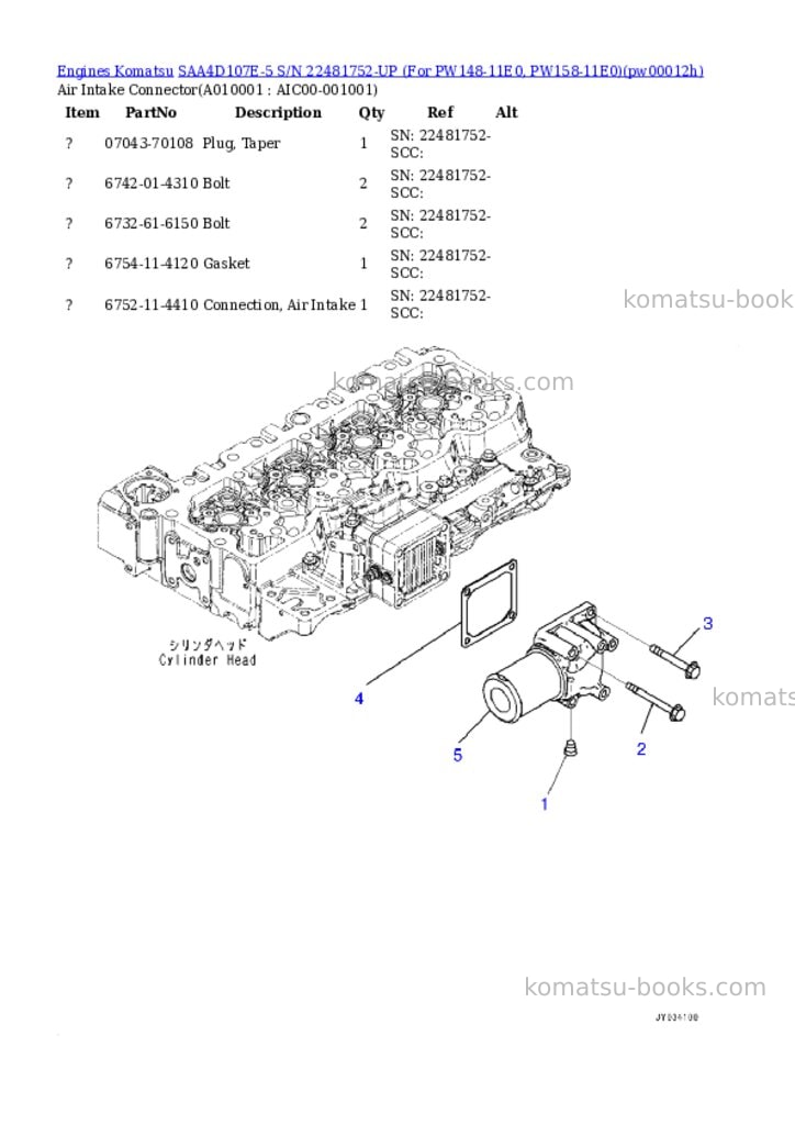 Komatsu SAA4D107E-5 S/N 22481752-UP (For PW148-11E0, PW158-11E0) Parts catalog cover Page 9 Komatsu SAA4D107E-5 S/N 22481752-UP (For PW148-11E0, PW158-11E0) Parts catalog cover Page 9