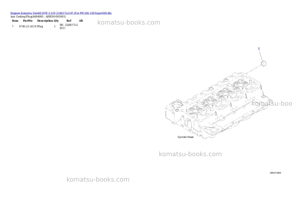 Komatsu SAA4D107E-5 S/N 22481753-UP (For PW160-11E0) Parts catalog cover Page 3