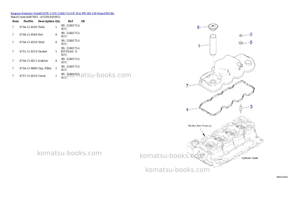Komatsu SAA4D107E-5 S/N 22481753-UP (For PW160-11E0) Parts catalog cover Page 6