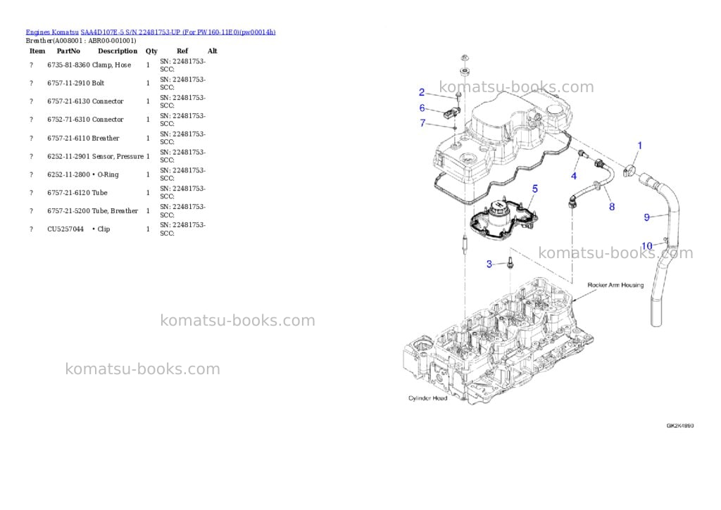 Komatsu SAA4D107E-5 S/N 22481753-UP (For PW160-11E0) Parts catalog cover Page 7