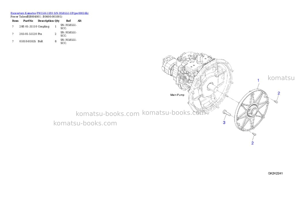 Komatsu PW158-11E0 S/N H58551-UP Parts catalog cover Page 8
