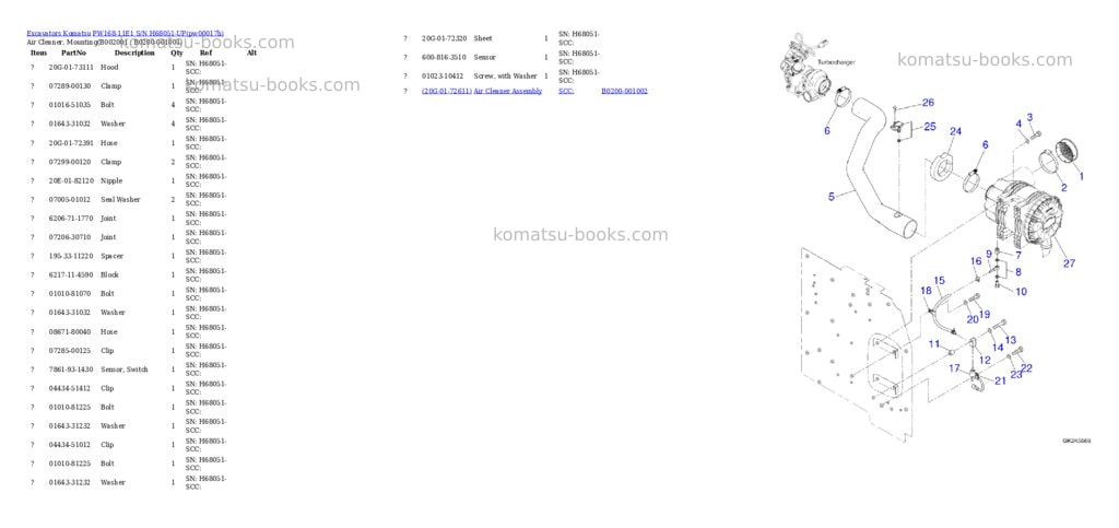 Komatsu PW168-11E1 S/N H68051-UP Parts catalog cover Komatsu PW168-11E1 S/N H68051-UP Parts catalog cover
