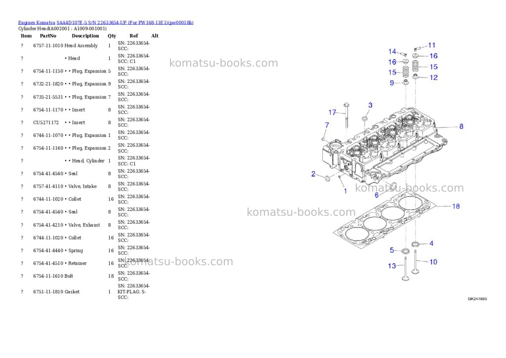 Komatsu SAA4D107E-5 S/N 22633654-UP (For PW168-11E1) Parts catalog cover