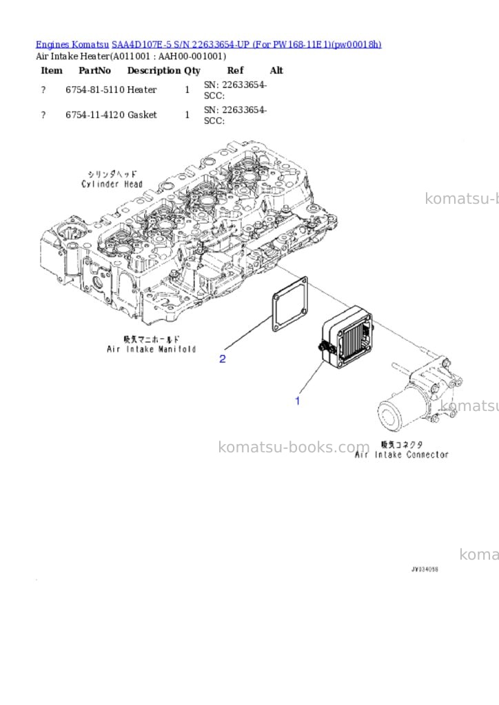 Komatsu SAA4D107E-5 S/N 22633654-UP (For PW168-11E1) Parts catalog cover Page 10