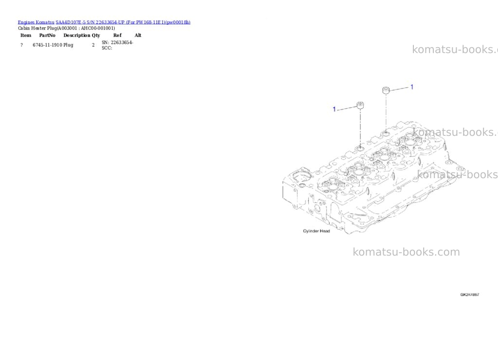 Komatsu SAA4D107E-5 S/N 22633654-UP (For PW168-11E1) Parts catalog cover Page 2