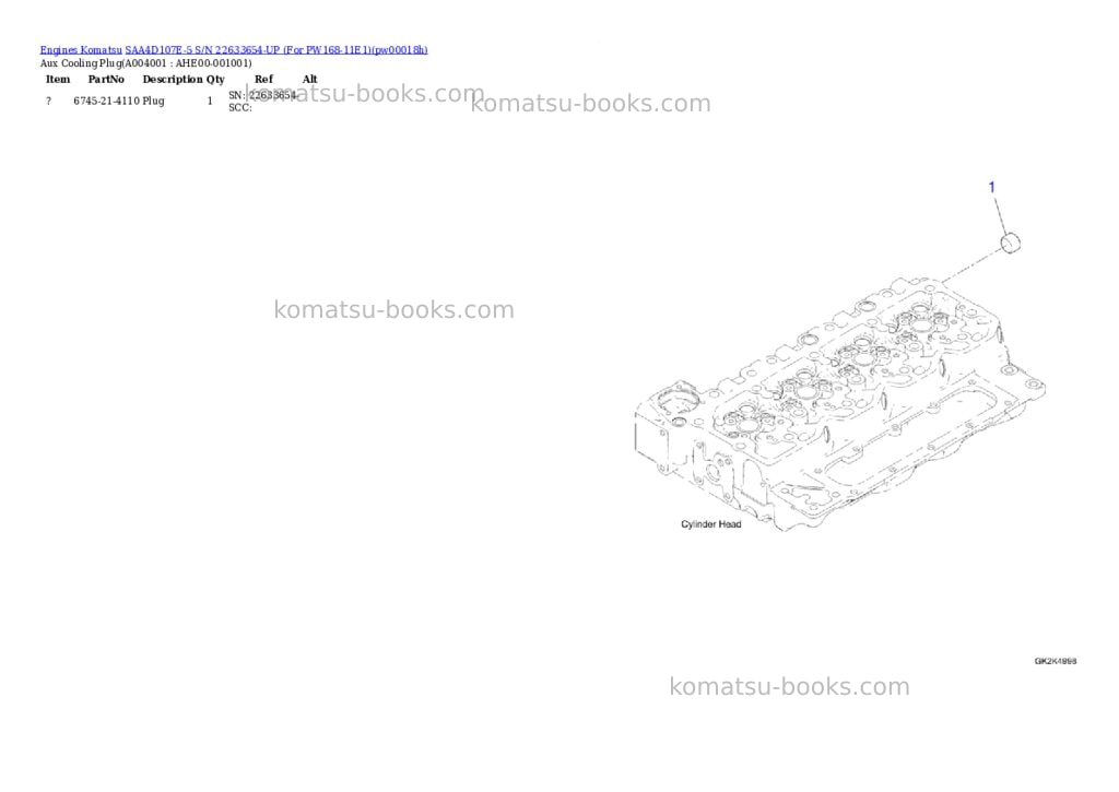 Komatsu SAA4D107E-5 S/N 22633654-UP (For PW168-11E1) Parts catalog cover Page 3