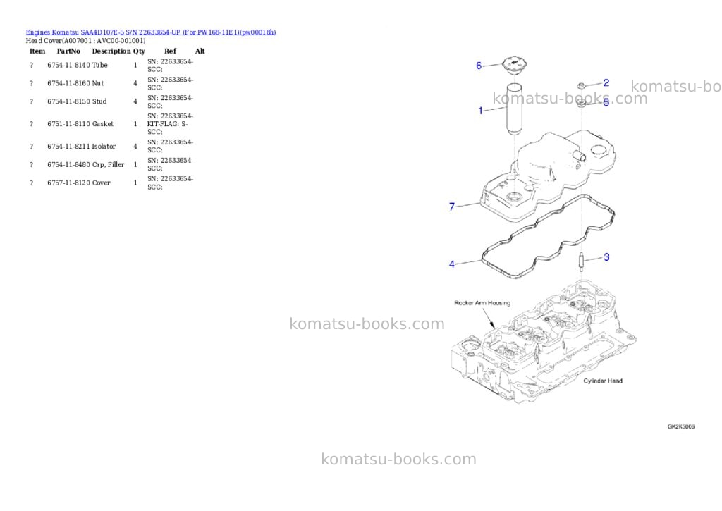 Komatsu SAA4D107E-5 S/N 22633654-UP (For PW168-11E1) Parts catalog cover Page 6