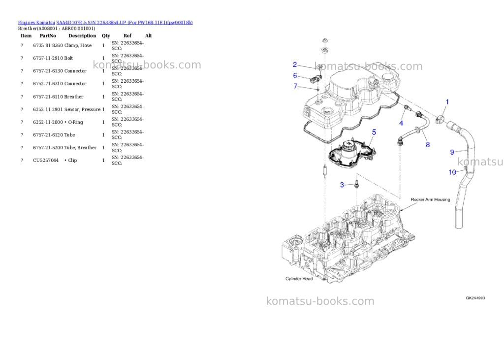Komatsu SAA4D107E-5 S/N 22633654-UP (For PW168-11E1) Parts catalog cover Page 7
