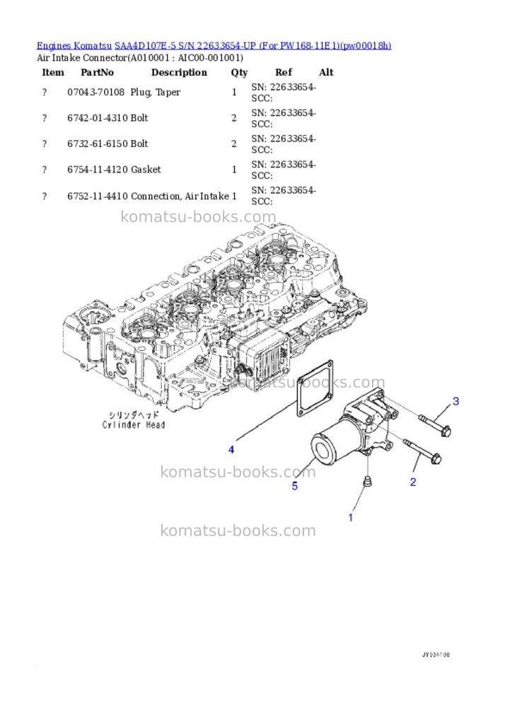 Komatsu SAA4D107E-5 S/N 22633654-UP (For PW168-11E1) Parts catalog cover Page 9