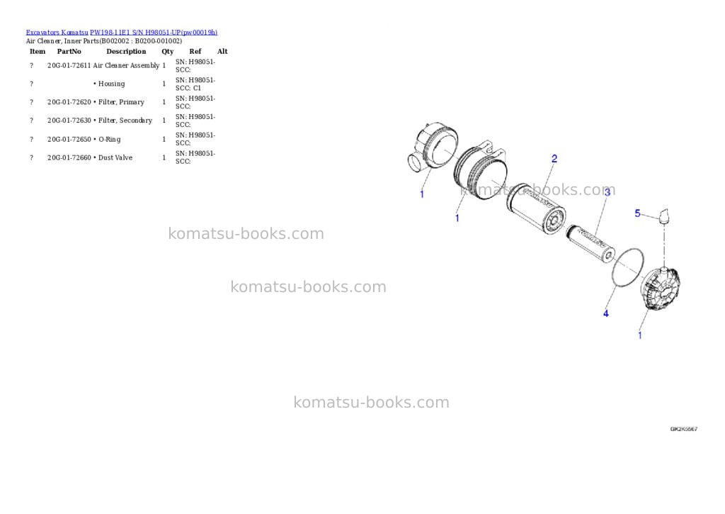 Komatsu PW198-11E1 S/N H98051-UP Parts catalog cover Page 2 Komatsu PW198-11E1 S/N H98051-UP Parts catalog cover Page 2